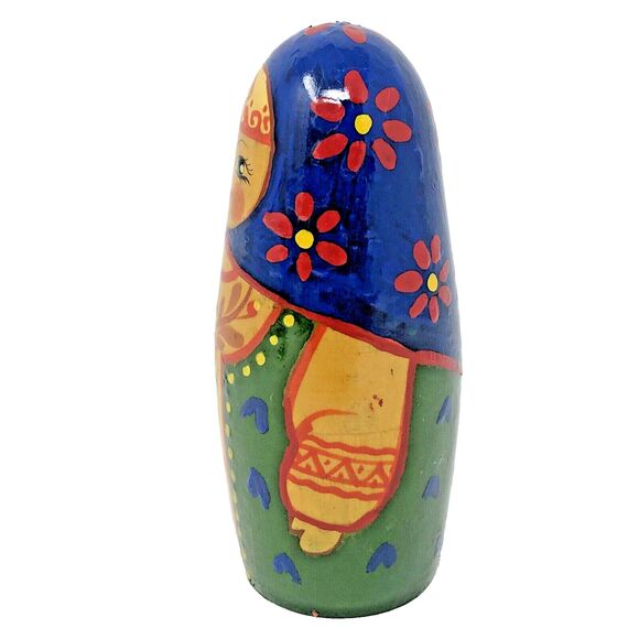 Matryoshka Russian Chime Doll Vintage Hand Painted Roly Poly Folk Art Set of 2 - Picture 9 of 16
